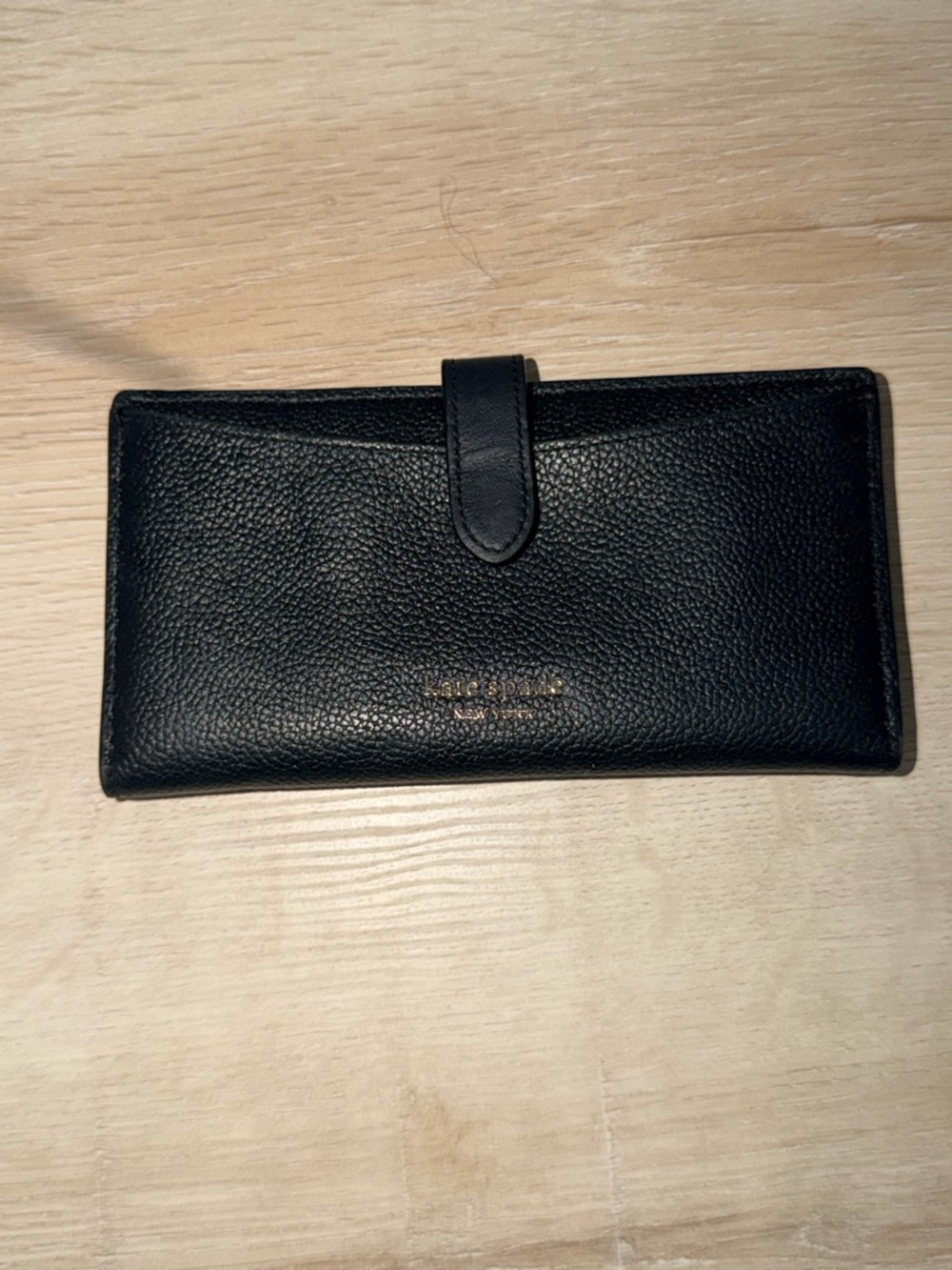 Kate Spade (AUTHENTIC) Black Pebbled Leather Long Snap Wallet with Gold Logo
